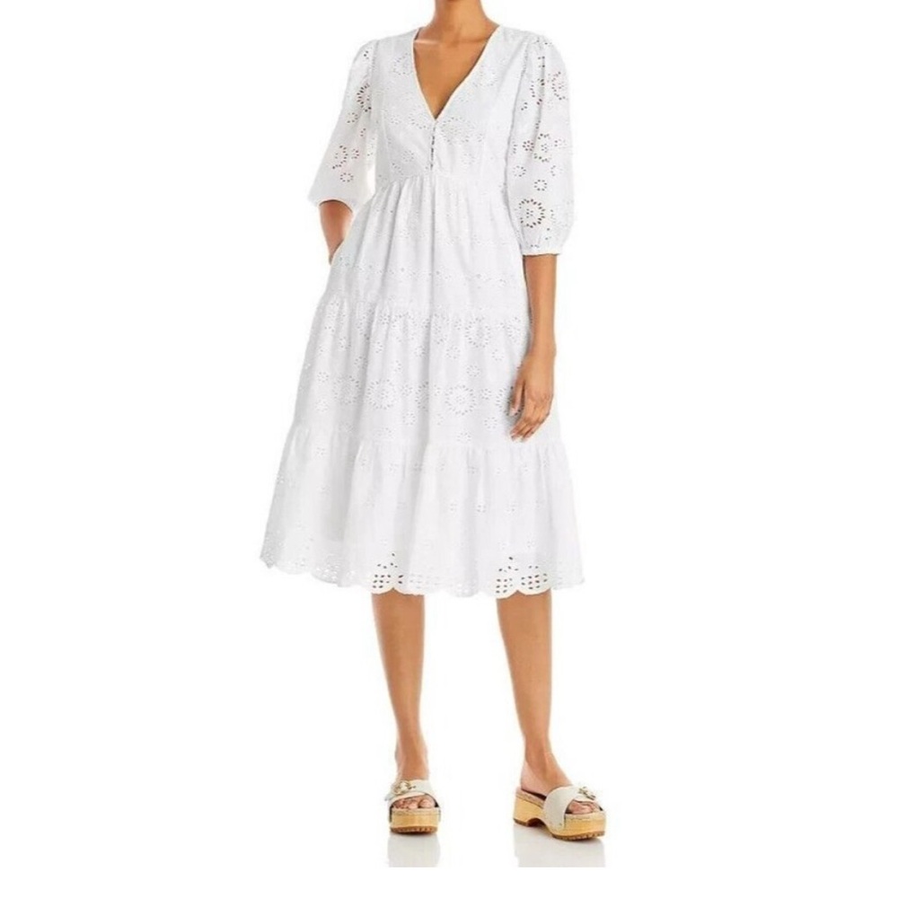 Sz M White French Connection Midi Eyelet Dress